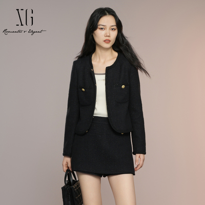 XG雪歌2025秋款简约百搭高智通勤法式小香风短外套女XK307026A390