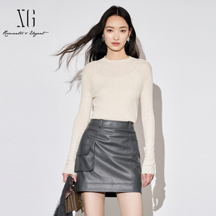 修身 XG雪歌2025秋款 显瘦高智通勤极简百搭针织上衣女XL311582A891