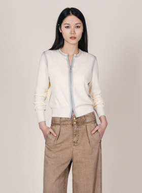 XG雪歌2026春个性印染通勤百搭酷飒双拉链针织开衫女XL111033A291