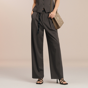 XG雪歌夏装 直筒休闲长裤 褶皱腰带通勤阔腿西装 女XK202030A174 新款