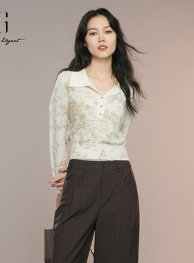 XG雪歌2025秋款文艺提花miu系通勤短款polo针织衫女XK311003B391