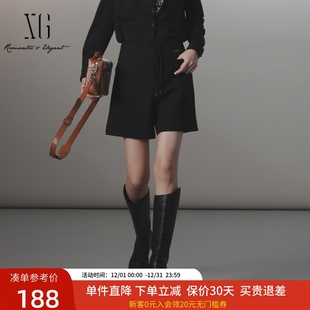 显瘦直筒裤 时尚 XJ402051A190 女2024冬新款 xg雪歌黑色休闲百搭短裤