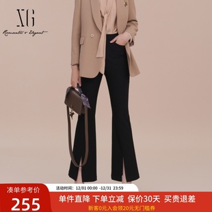 XG雪歌黑色高腰紧身休闲子女2025春新款 XK102001A190 开叉小黑裤