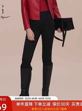 XG雪歌黑色紧身牛仔裤女2025春装新款铅笔裤打底裤子XK102016A190