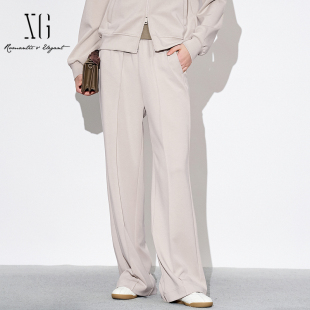 XG雪歌25秋极简百搭运动风垂坠显瘦直筒裤 XK302028A560 女休闲长裤