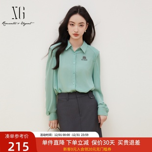 纯色宽松长袖 2024新款 上衣XJ321002A445 女秋装 xg雪歌基础百搭衬衫