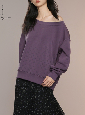 XG雪歌2025秋款慵懒落肩宽松显瘦满版字母印花卫衣女XK301002A403