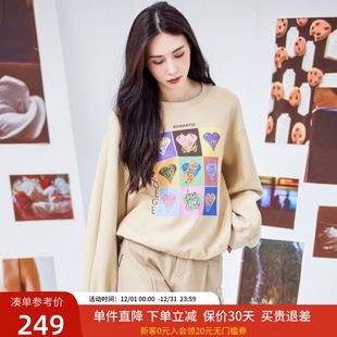 xg雪歌慵懒风宽松卫衣女2024春装 圆领套头上衣XJ101020A373 新款