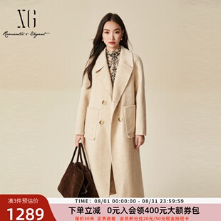 羊毛中长款 xg雪歌高奢驼绒双面呢大衣女2024冬款 外套XJ410063A451