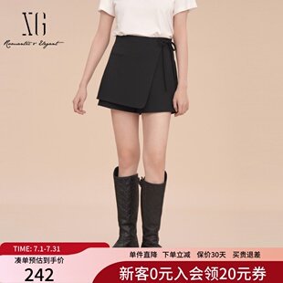 XG雪歌2025春款黑色半身裙女直筒裙裤高腰a字短裙子XK102010A628