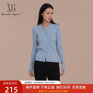 开衫 女2024冬新款 XJ411109A920 针织衫 xg雪歌简约纯色显瘦坑条长袖