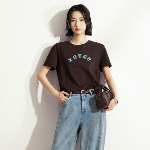 XG雪歌字母印花圆领T恤女2026夏款宽松正肩短袖上衣XM201578A872