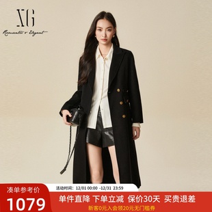xg雪歌100%绵羊毛呢大衣女2024冬新款 外套XJ410055A690 正肩中长款