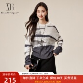 xg雪歌2024冬款 雅致水墨风印花松弛百搭套头针织衫 女XK411825B806
