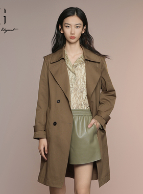 XG雪歌2025秋通勤复古英伦风双排扣收腰风衣外套女XK308001A209