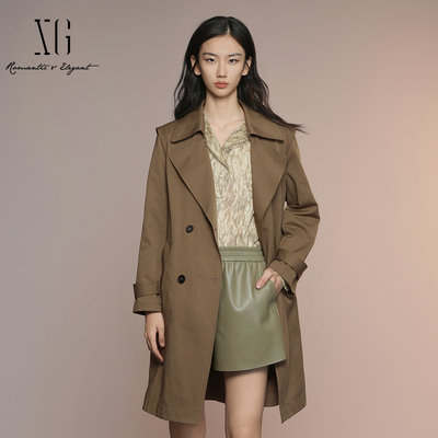 XG雪歌2025秋通勤复古英伦风双排扣收腰风衣外套女XK308001A209