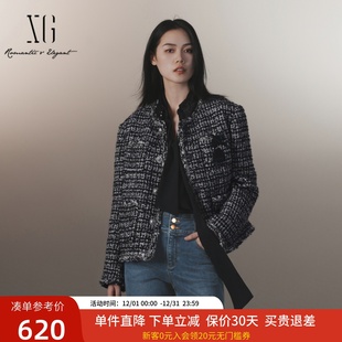 xg雪歌专柜精致小香风短外套女2024冬新款 粗毛呢上衣XJ407031B705