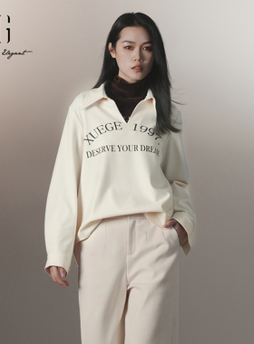 xg雪歌字母印花翻领衬衣女2024冬装新款休闲套头上衣XJ421026A191