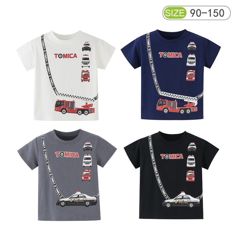 日系新款儿童夏装男童T恤纯棉短袖百搭上衣卡通机车休闲圆领半袖a