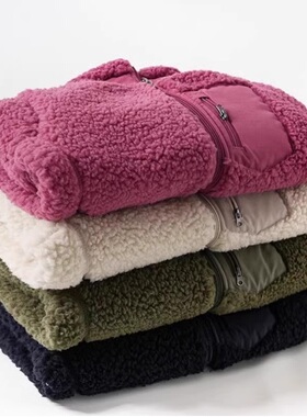 U儿童秋冬摇粒绒外套男女童加厚保暖羊羔绒外衣拉链立领毛毛夹克k