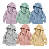 24新款 儿童初秋连帽外套男女童纯棉拉链休闲纯色外搭中大童春卫衣