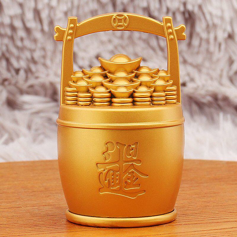 沙金色日进斗金一桶金摆件客厅办公室桌面装饰品装满元宝水桶摆件