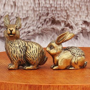 实心黄铜生肖兔摆件金属小福兔个性办公室书桌镇纸礼品兔子工艺品