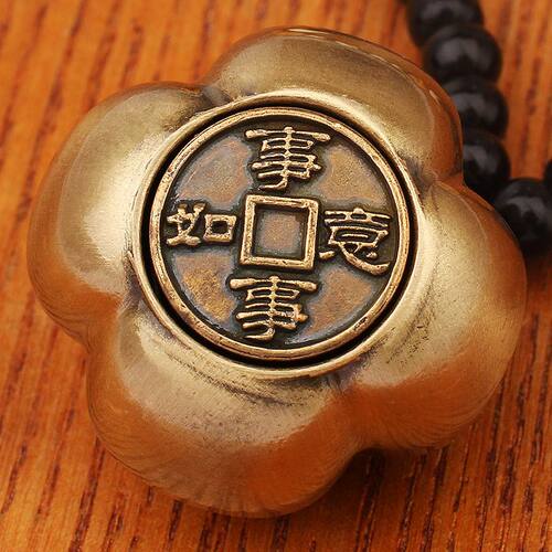 黄铜柿柿如意手把件小铜器桌面摆件胜算在握转转工艺品把玩件礼品