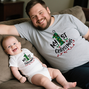Christmas 亲子短袖 Tshirt 圣诞节圣诞T恤全家装 婴儿爬服 新款 1st