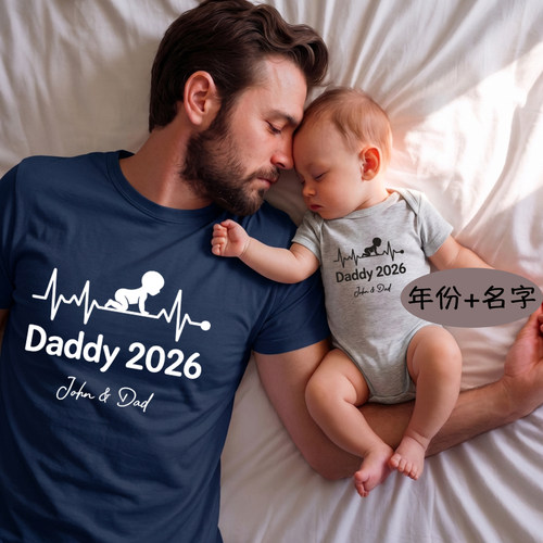 First Father's Day Gift 夏季亲子装爸爸婴儿爬服父子短袖t礼物