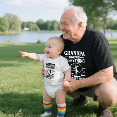 Grandpa Knows Everything年夏季亲子装爷爷孙子休闲圆领短袖t恤
