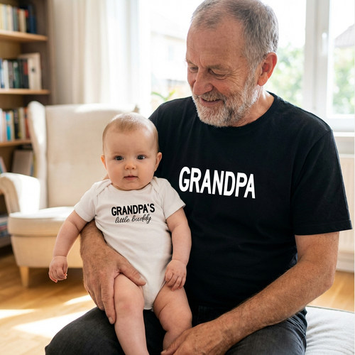 夏季亲子装爷爷孙女Grandpa’s Little Buddy休闲圆领短袖t恤2026