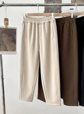 高品质！自留咖色！复古日系松紧腰加绒哈伦裤毛呢裤萝卜裤！推荐