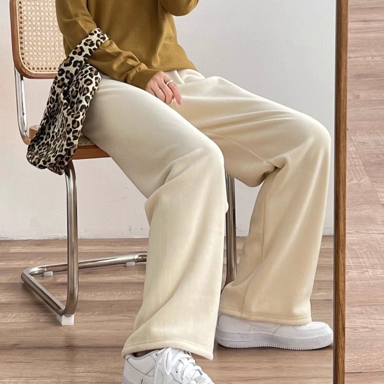 暖暖云朵裤 2025秋冬高腰显瘦坑条纹百搭柔软加绒保暖直筒裤长裤