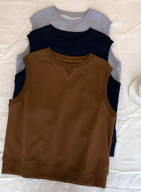 叠穿好手！复古洋气纯色宽松百搭棉毛圈无袖马夹卫衣女圆领背心秋