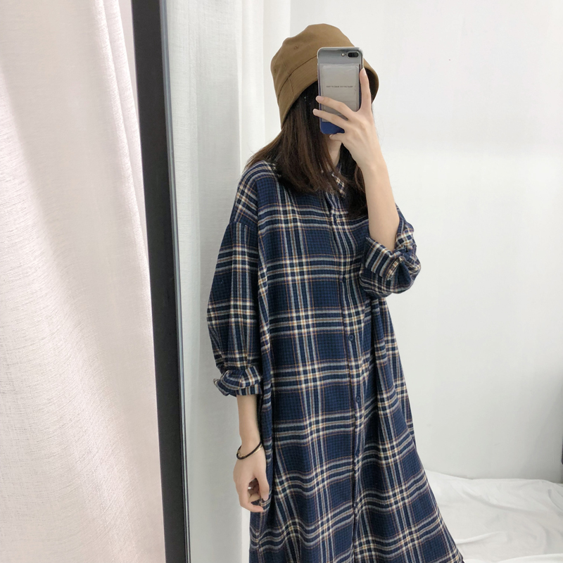 慵懒包邮韩国超长款秋冬复古衬衫