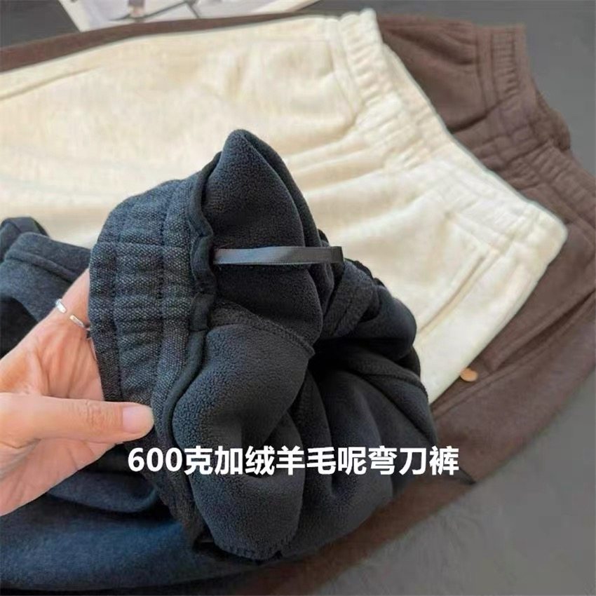 重磅600克弯刀阔腿裤！慵懒随性羊毛呢松紧腰窄版休闲裤直筒长裤