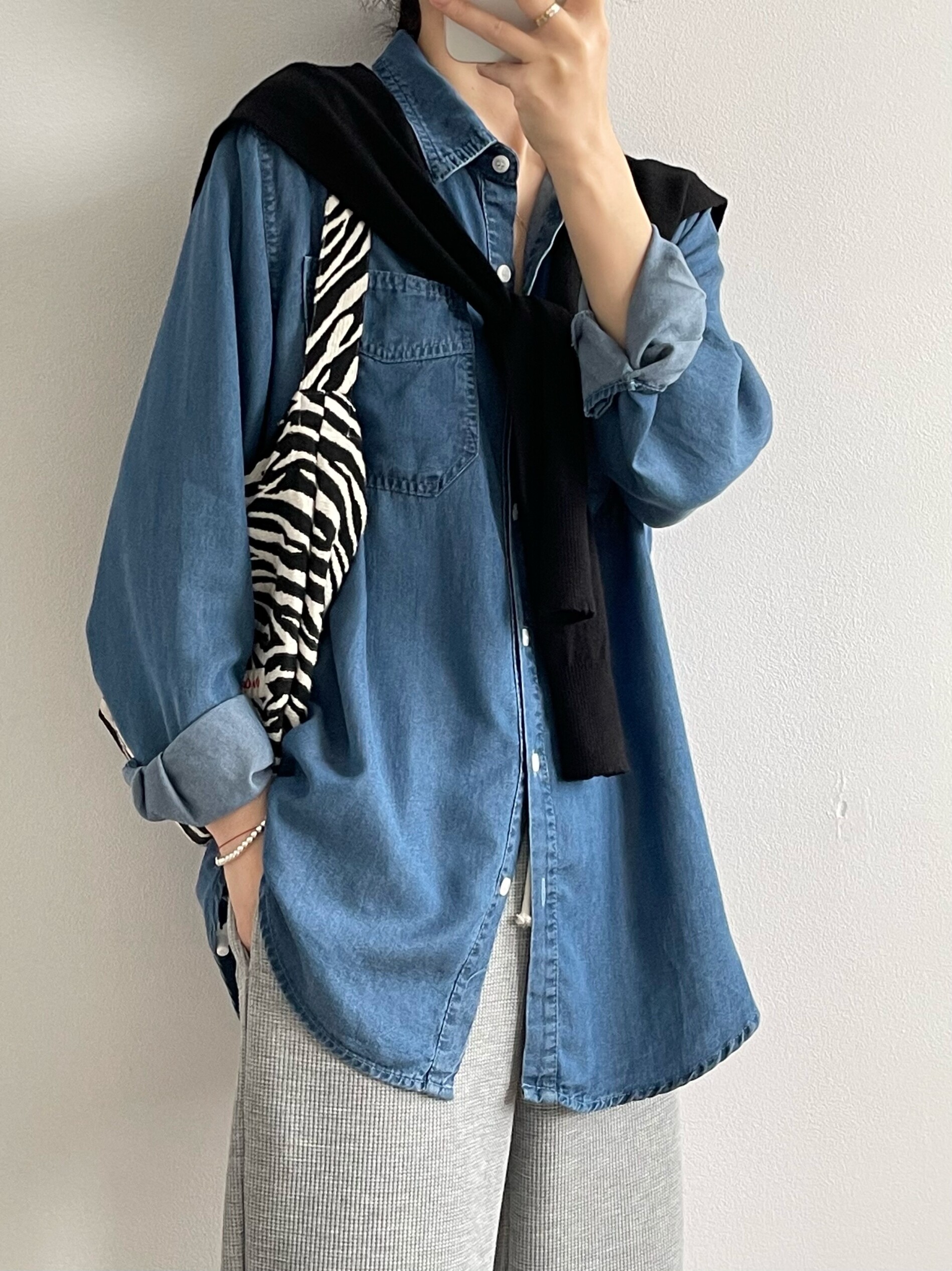 敲柔软的牛仔衬衫女自留经典款百搭韩版叠穿显瘦水洗衬衣外套