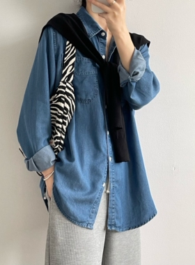 敲柔软的牛仔衬衫女自留经典款百搭韩版叠穿显瘦水洗衬衣外套