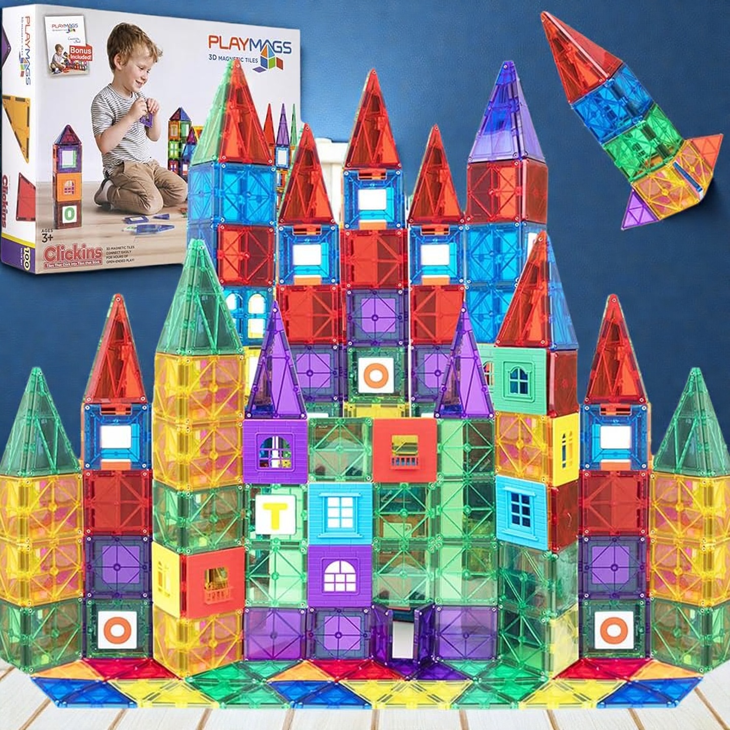 Playmags儿童3D彩窗磁力片玩具