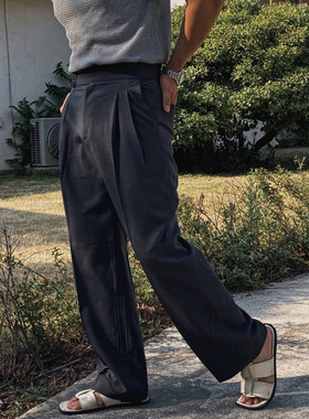 意式轻奢男士夏季薄款高腰西装裤