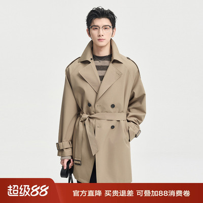 {可拆卸双层领设计}BJZE25秋季高级感双排扣一手长战壕风衣外套男