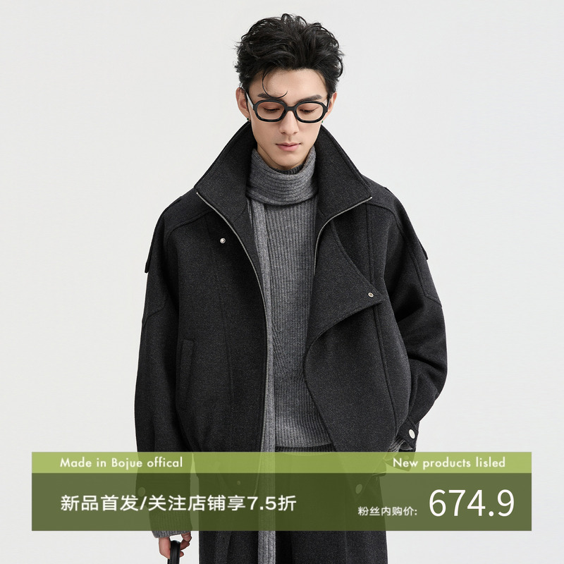 伯爵卓尔25深冬立领工装设计羊毛呢羽绒服男宽松韩版短款夹克外套