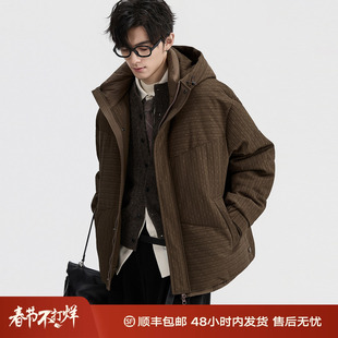 伯爵卓尔男装高级肌理感连帽羽绒服男25冬季保暖短款棉衣棉服外套