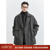 伯爵卓尔全羊毛短款 可拆卸鹅绒内胆一手长外套 双面呢大衣男秋冬季