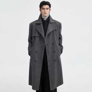 [100%全羊毛/过膝长款] 伯爵卓尔双面呢大衣男秋冬季立领垫肩外套