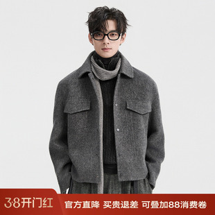 {骆驼绒高级设计感}伯爵卓尔25秋冬双面羊毛呢夹克男短款保暖大衣