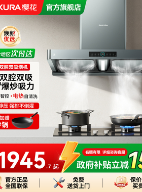 樱花抽油烟机家用厨房PTE06顶吸25大吸力双腔变频增压官方旗舰店