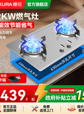 樱花燃气灶家用双灶4.2KW不锈钢嵌入式台嵌两用液化气煤气灶GBZ04