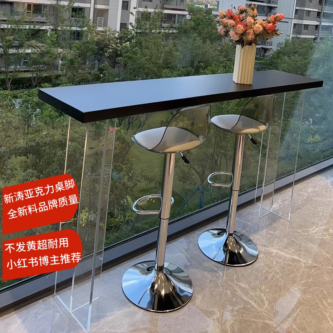 亚克力悬浮实木吧台桌隔断柜阳台小吧台极简风靠墙窄桌创意玄关桌